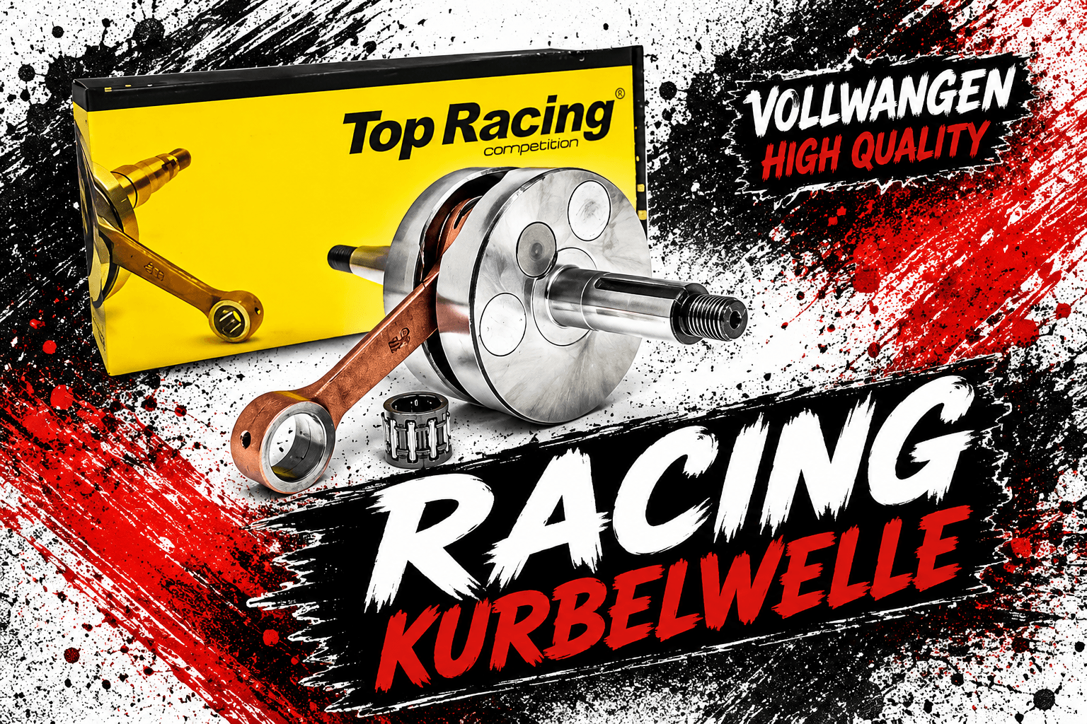 Kurbelwelle Top Racing Vollwange für AM6, Beta, Rieju, Fantic, KSR, Generic | 39 mm Hub | 12 mm Kolbenbolzen