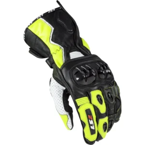 LS2 Swift Man Lederhandschuhe – Sportliche Motorrad-Rennsporthandschuhe in Schwarz / Neongelb