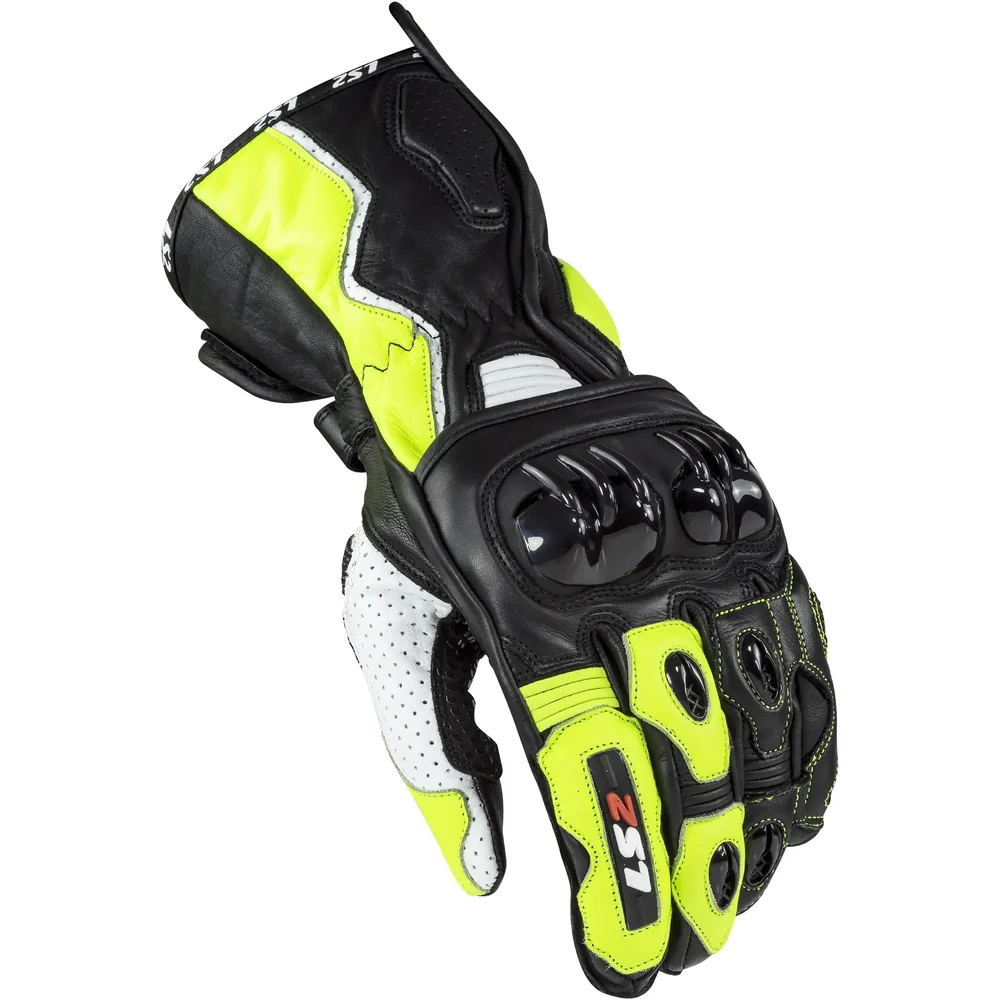 LS2 Swift Man Lederhandschuhe – Sportliche Motorrad-Rennsporthandschuhe in Schwarz / Neongelb