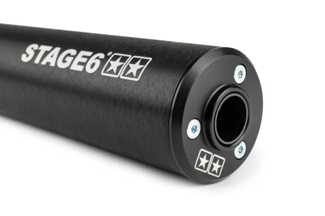 Endschalldämpfer Stage6 50-80cc – Sportlicher Aludämpfer für Linksmontage in Schwarz