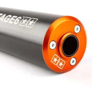 Endschalldämpfer Stage6 50-80cc – Sportlicher Aludämpfer für Linksmontage in Orange/Schwarz