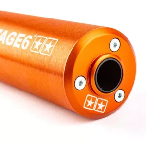Endschalldämpfer Stage6 50-80cc – Sportlicher Aludämpfer für Linksmontage in Orange