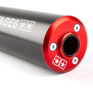 Endschalldämpfer Stage6 50-80cc – Sportlicher Aludämpfer für Linksmontage in Rot/Schwarz