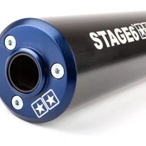 Endschalldämpfer Stage6 50-80cc – Sportlicher Aludämpfer für Rechtsmontage in Blau/Schwarz