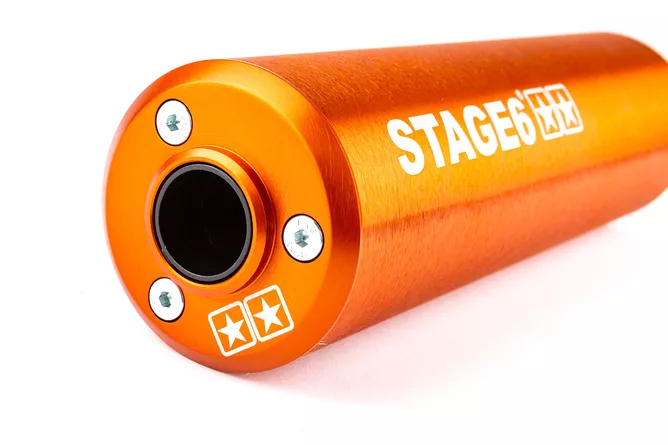 Endschalldämpfer Stage6 50-80cc – Sportlicher Aludämpfer für Rechtsmontage in Orange